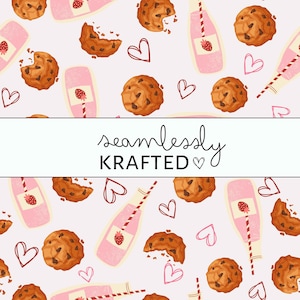 Seamless Cookies and Milk Pink 12x12 Digital Paper JPG