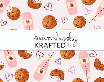 Seamless Cookies and Milk Pink 12x12 Digital Paper JPG