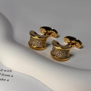 Gold Cufflinks with Natural Diamond Accents: Elegant Business Suit Accessory