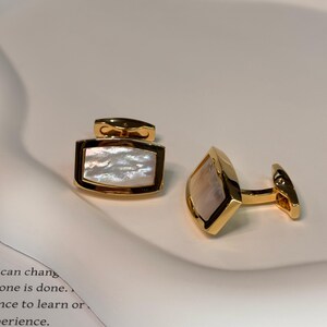 Natural Shell Cuff Links | Stylish Elegant Men&#39;s Accessories | Perfect for Business & Formal Events | Suit Jewelry | Gentleman&#39;s Choice
