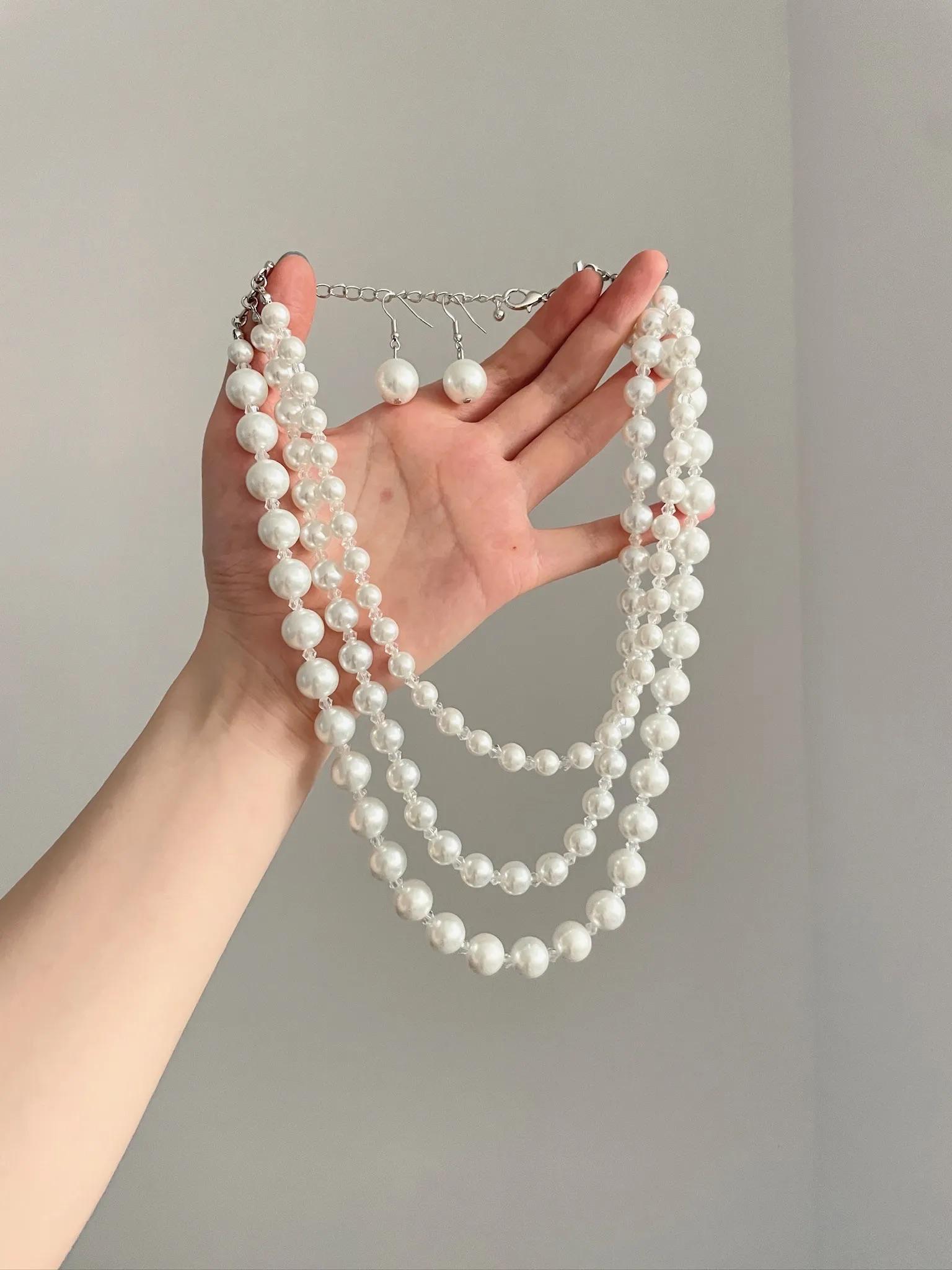 Vintage Style Layered Pearl Necklace Set | Bridal Jewelry - Etsy display picture 1