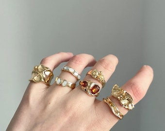 Gold Ring Set: 7-Piece Vintage Textured Stacking Rings