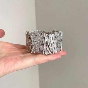 Textured Silver Cuff Bracelet, Modern Sculptural Bangle, Abstract Metal Statement Jewelry