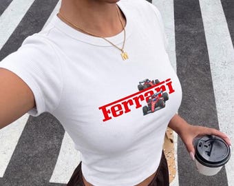Y2K Ferrari Motorsport Crop Top | Red Racing Graphic Baby Tee | Maranello Trackside Streetwear | Grand Prix Race Girl Shirt