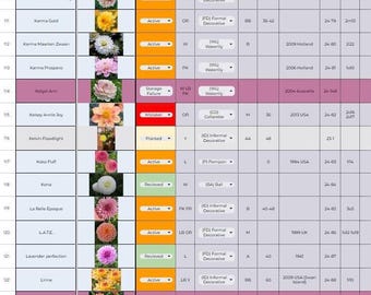 Digital Spreadsheet Dahlia Tracker