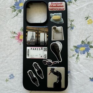Parijse chique 3D epoxy stickers – Franse mode-esthetische koepelset voor laptop, dagboek, telefoon – Vogue, café & neutrale luxe vibes