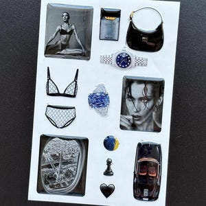 Adesivos epóxi 3D estéticos Moody Fashion – Conjunto de adesivos de cúpula preto e cinza para laptop, diário, telefone – Estilo urbano e decoração de luxo