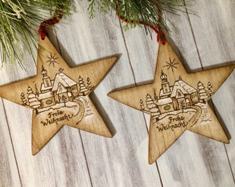 German Christmas German Christmas Star Wood Ornament Alpine Church With Snow Handmade In Germany