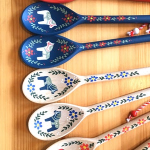 Swedish Spoons, Swedish Decor, Two Wooden Spoons, Dala Horse, Swedish Gifts, Scandinavian Decor, Swedish Kitchen