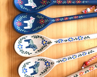 Swedish Spoons, Swedish Decor, Two Wooden Spoons, Dala Horse, Swedish Gifts, Scandinavian Decor, Swedish Kitchen
