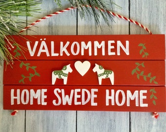 Ręcznie malowany znak Välkommen: szwedzki wystrój konia Dala