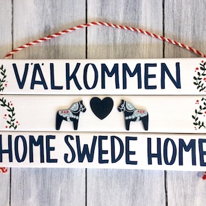 Schwedische Geschenke, Skandinavisches Dekor, schwedische Kunst, schwedisches Dalapferd, Välkommen Zeichen, Dalapferd, Home Swede Home, Handgemaltes Schild