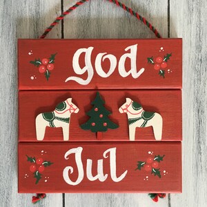 Swedish Christmas Decorations, Dala Horse Decorations, Hygge Christmas Decorations, Norwegian God Jul Sign, Scandinavian Christmas Decor,