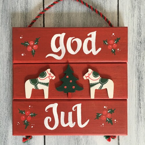 Décorations de Noël suédoises, décorations Dala Horse, décorations de Noël hygge, signe norvégien God Jul, décoration de Noël scandinave,