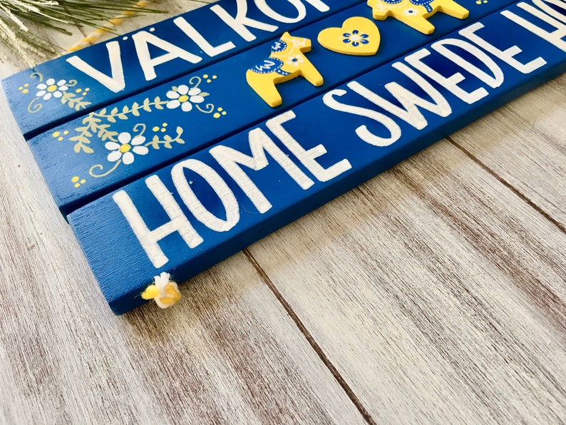 Swedish Valkommen Sign, Scandinavian Decor, Swedish Dala Horse, Välkommen, Home Swede Home, Swedish Decor, Dala Horse, Hand Painted image 3