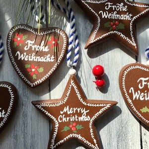 Set of 4 Christmas Ornaments, GINGERBREAD, German Ornaments, Frohe Weihnacht, Bavarian Gifts, Gingerbread Cookies, Lebkuchen Ornament