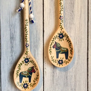 Swedish Kitchen Decor, Dala Horse, Swedish Gifts, Rosemaling, Scandinavian Decor, Swedish Kitchen, Wooden Spoons, Handmade Wood Decor image 3