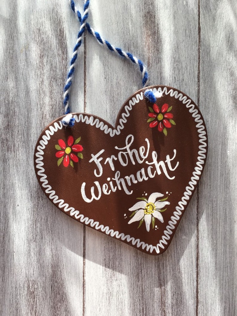WILLKOMMEN SIGN, German Sign, Large 9-inch, Gingerbread Heart, Bavarian Gifts, Frohe Weihnacht, Door Sign, Door Hanger, Oktoberfest Decor image 6