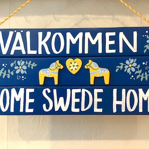 Swedish Sign, Scandinavian Decor, Swedish Art, Swedish Dala Horse, Valkommen, Home Swede Home, Swedish Decor, Dala Horse Sign, Swedish Decor
