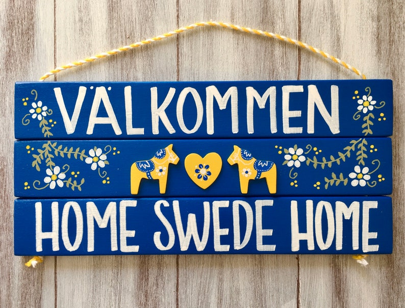 Swedish Valkommen Sign, Scandinavian Decor, Swedish Dala Horse, Välkommen, Home Swede Home, Swedish Decor, Dala Horse, Hand Painted image 2