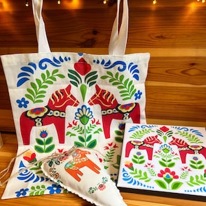 Swedish Gift Set, Dala Bag, Swedish Ornament, Swedish Picture, Scandinavian Folkart