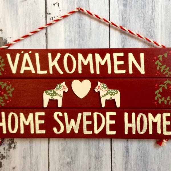 Swedish Valkommen Sign, Scandinavian Decor, Swedish Dala Horse, Valkommen Sign, Home Swede Home, Swedish Decor, Swedish Gift for Family