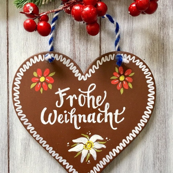 Lebkuchenherz, Lebkuchen Herz, Weihnachtsdekoration, Geschenke aus Bayern, Frohe Weihnacht, Frohe Weihnacht, Handgemalt