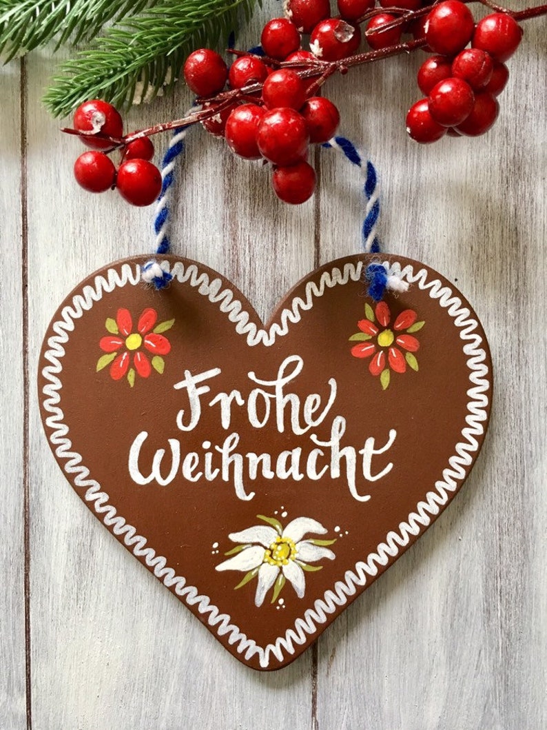 WILLKOMMEN SIGN, German Sign, Large 9-inch, Gingerbread Heart, Bavarian Gifts, Frohe Weihnacht, Door Sign, Door Hanger, Oktoberfest Decor image 9