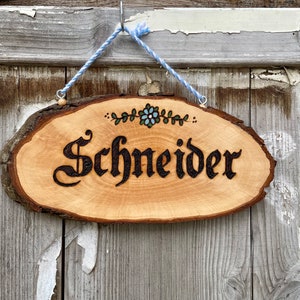 German Name Sign, German Gifts, Woodburned Name Sign, Willkommen Sign, German Door Hanger Sign, Rothenburg, Personalized Wood Name Sign