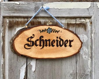 German Name Sign, German Gifts, Woodburned Name Sign, Willkommen Sign, German Door Hanger Sign, Rothenburg, Personalized Wood Name Sign