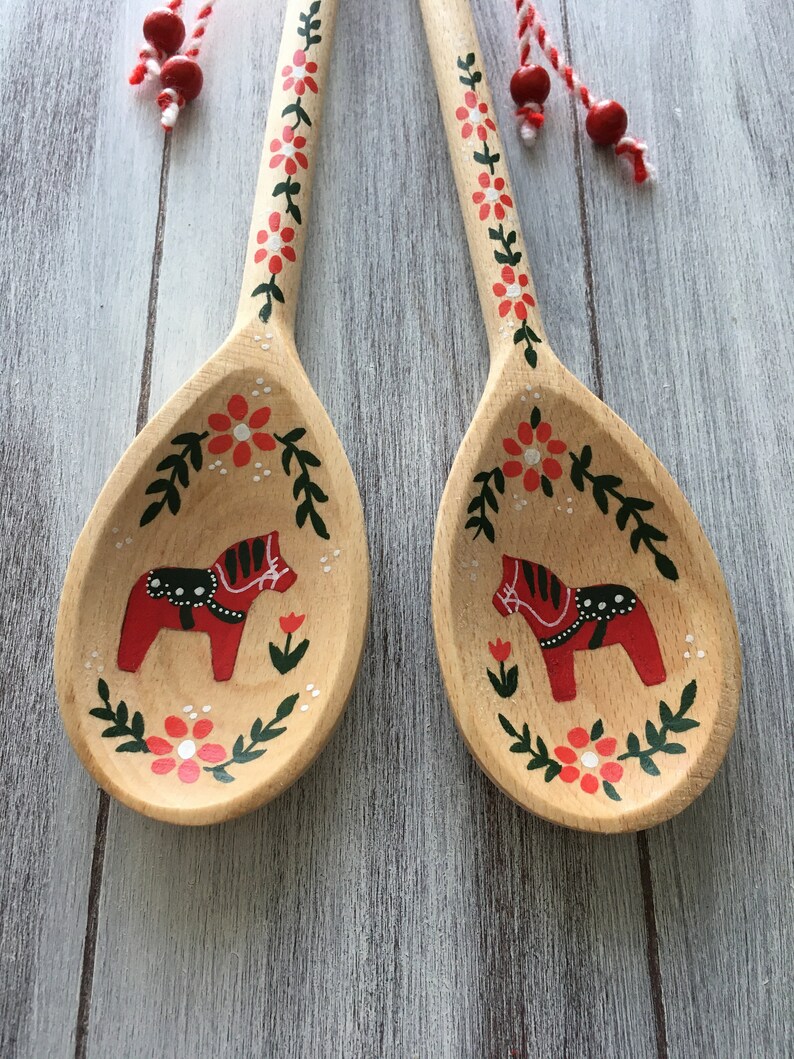 Swedish Kitchen Decor, Dala Horse, Swedish Gifts, Rosemaling, Scandinavian Decor, Swedish Kitchen, Wooden Spoons, Handmade Wood Decor image 6