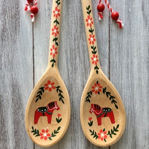 Swedish Kitchen Decor, Dala Horse, Swedish Gifts, Rosemaling, Scandinavian Decor, Swedish Kitchen, Wooden Spoons, Handmade Wood Decor image 2