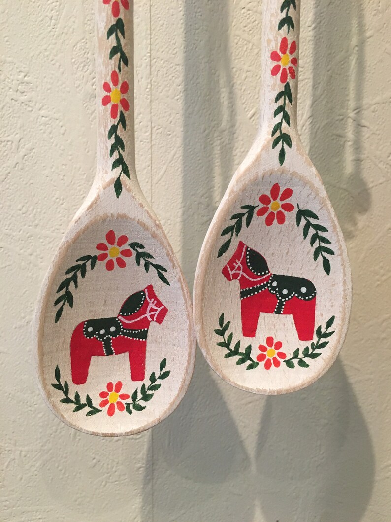 Swedish Kitchen Decor, Dala Horse, Swedish Gifts, Rosemaling, Scandinavian Decor, Swedish Kitchen, Wooden Spoons, Handmade Wood Decor image 7