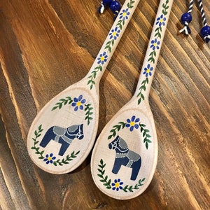 Swedish Kitchen Decor, Dala Horse, Swedish Gifts, Rosemaling, Scandinavian Decor, Swedish Kitchen, Wooden Spoons, Handmade Wood Decor image 10