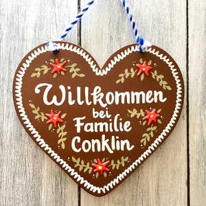 WILLKOMMEN SIGN, German Sign, Large 9-inch, Gingerbread Heart, Bavarian Gifts, Frohe Weihnacht, Door Sign, Door Hanger, Oktoberfest Decor image 4