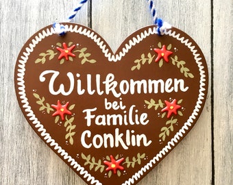 WILLKOMMEN SIGN, German Sign, German Door Hanger, German Gifts, Frohe Weihnacht, Personalized Sign for German Family, Lebkuchen Sign Gift