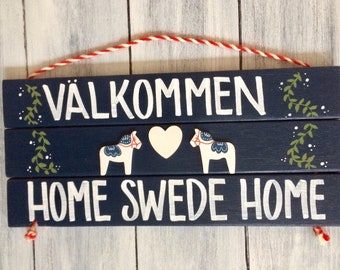 Swedish Sign, Scandinavian Decor, Swedish Art, Swedish Dala Horse, Valkommen, Home Swede Home, Swedish Decor, Dala Horse Sign, Swedish Decor