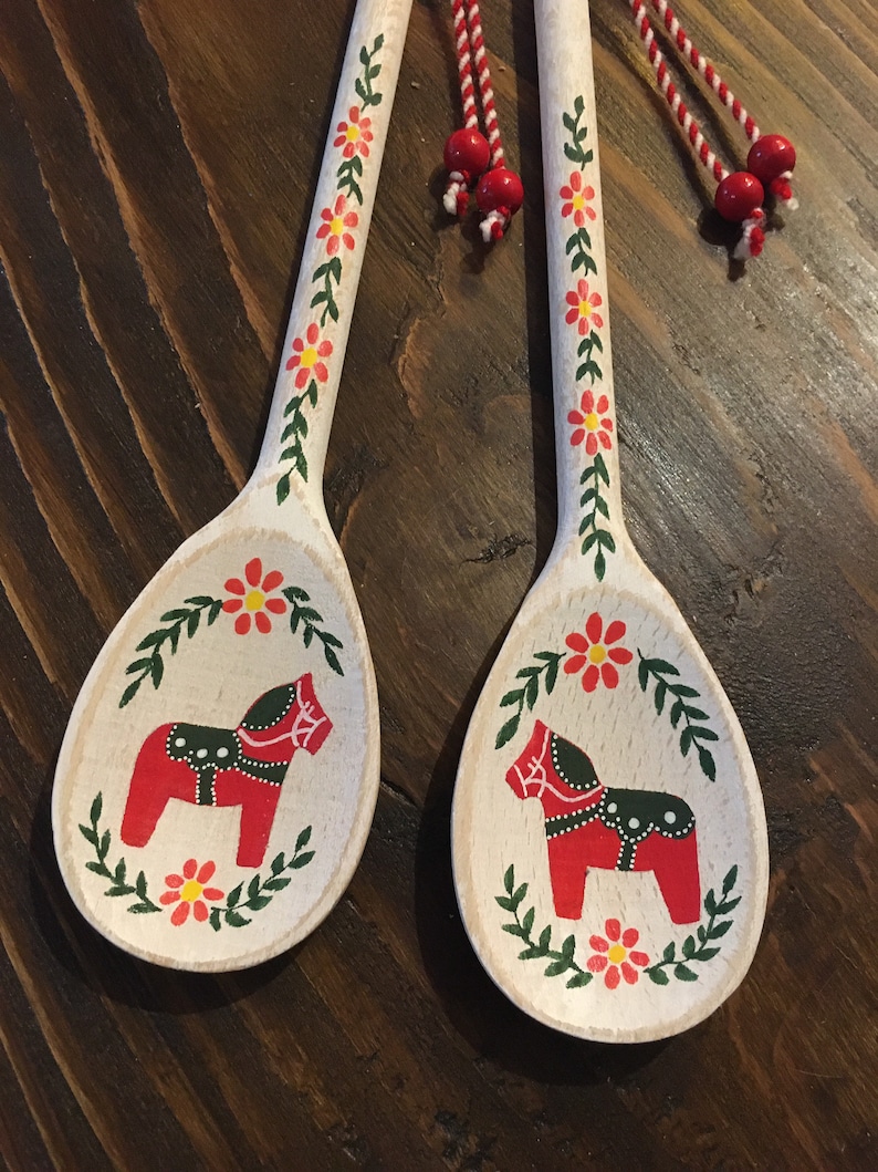 Swedish Kitchen Decor, Dala Horse, Swedish Gifts, Rosemaling, Scandinavian Decor, Swedish Kitchen, Wooden Spoons, Handmade Wood Decor image 8