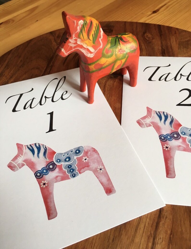 Swedish Wedding Dala Horse Table Number Cards Wedding Table Etsy