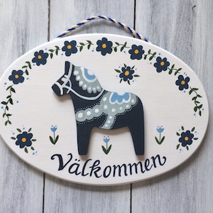Dala Horse Door Sign, Swedish Gift, Dala Horse, Gift for Horse Lover, Swedish Gifts, Swedish Decor, Swedish Valkommen Sign, HANDMADE BY ME