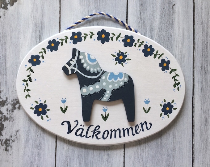 Dala Horse Door Sign, Swedish Gift, Dala Horse, Gift for Horse Lover, Swedish Gifts, Swedish Decor, Swedish Valkommen Sign