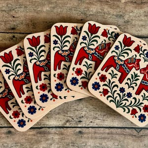 Swedish Coaster Set of 6, Swedish Party, Sweden Gifts, Dala Coasters, Drink Coasters, Swedish Beer Coasters, Swedish Souvenirs, Dala Horse