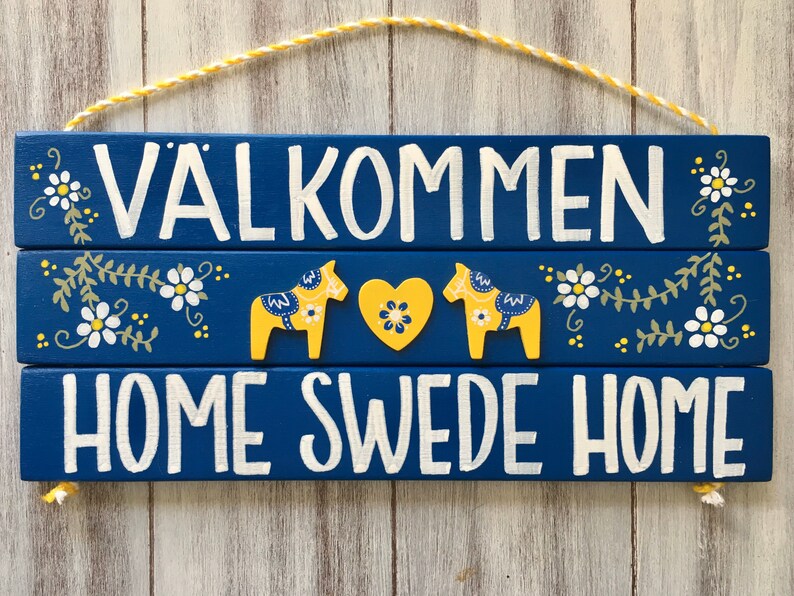 Swedish Valkommen Sign, Scandinavian Decor, Swedish Dala Horse, Välkommen, Home Swede Home, Swedish Decor, Dala Horse, Hand Painted image 6