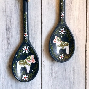 Swedish Kitchen Decor, Dala Horse, Swedish Gifts, Rosemaling, Scandinavian Decor, Swedish Kitchen, Wooden Spoons, Handmade Wood Decor image 4