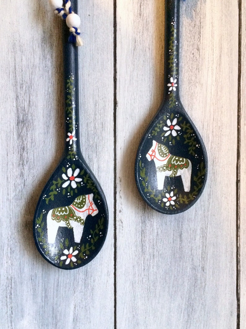 Swedish Kitchen Decor, Dala Horse, Swedish Gifts, Rosemaling, Scandinavian Decor, Swedish Kitchen, Wooden Spoons, Handmade Wood Decor image 4