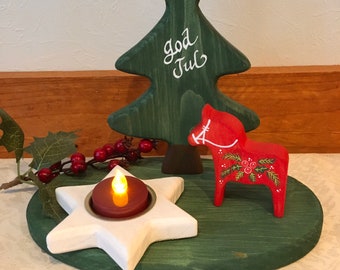 Swedish Christmas Decoration, Scandinavian Christmas, Swedish Candle Holder, Dala Horse Decorations, God Jul, Christmas tea light, tealight