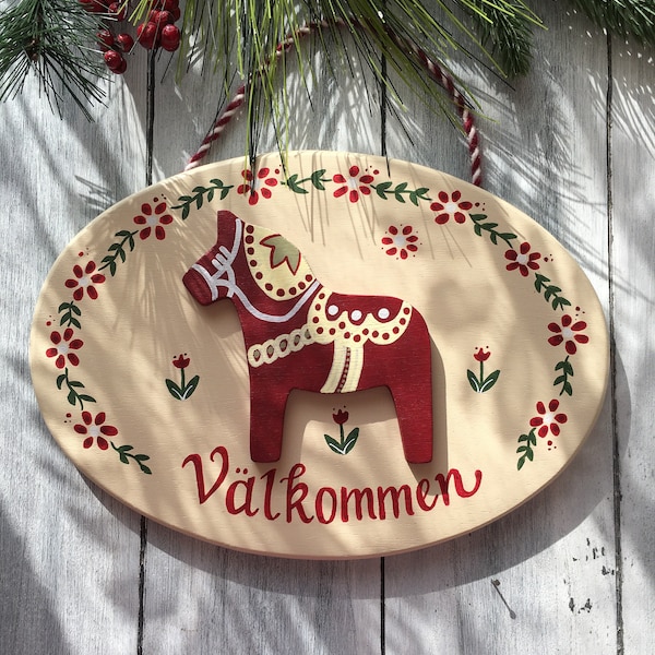 Dalapferd, Skandinavisches Dekor, schwedische Geschenke, skandinavisches Dekor, schwedisches Dekor, schwedisches Dalapferd, Välkommen Zeichen,