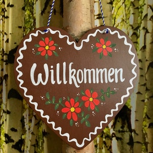 WILLKOMMEN SIGN, German Sign, Large 9-inch, Gingerbread Heart, Bavarian Gifts, Frohe Weihnacht, Door Sign, Door Hanger, Oktoberfest Decor image 2