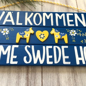 Swedish Valkommen Sign, Scandinavian Decor, Swedish Dala Horse, Välkommen, Home Swede Home, Swedish Decor, Dala Horse, Hand Painted image 5