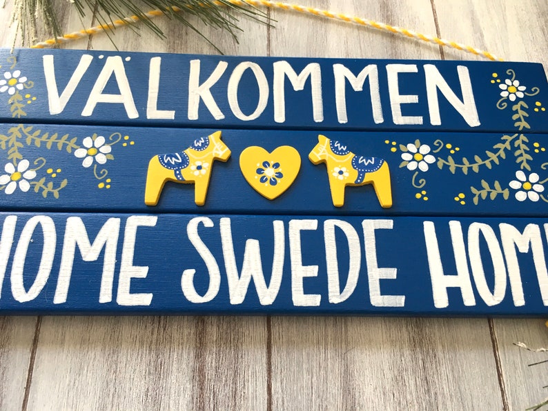 Swedish Valkommen Sign, Scandinavian Decor, Swedish Dala Horse, Välkommen, Home Swede Home, Swedish Decor, Dala Horse, Hand Painted image 5